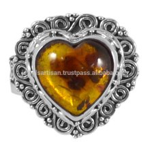 Ámbar corazón forma de piedras preciosas con plata de ley Anillo Anillo de diseño aniversario y regalo de boda joyería